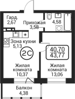 2-комнатная студия в жилом комлексе «Пегас»