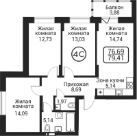 4-комнатная студия в жилом комлексе «Пегас»