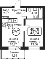 2-комнатная студия в жилом комлексе «Пегас»