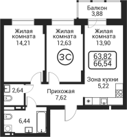 3-комнатная студия в жилом комлексе «Пегас»