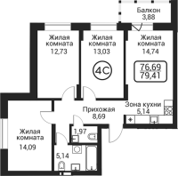 4-комнатная студия в жилом комлексе «Пегас»