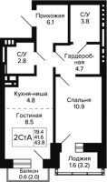 2-комнатная студия в жилом комлексе «Сподвижники»