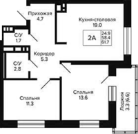 2-комнатная в жилом комлексе «Сподвижники»