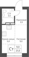 1-комнатная студия в жилом комлексе «Экоград 12 дворов»