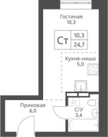 1-комнатная студия в жилом комлексе «Экоград 12 дворов»