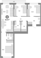 4-комнатная студия в жилом комлексе «Лебедевский»