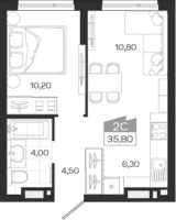 2-комнатная студия в жилом комлексе «Ясный Берег»