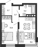 2-комнатная студия в жилом комлексе «Сила леса»