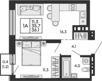 2-комнатная студия в жилом комлексе «Сила леса»