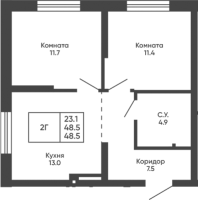 2-комнатная в жилом комлексе «Башни Дзен»