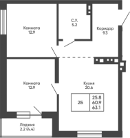 2-комнатная в жилом комлексе «Башни Дзен»