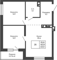 2-комнатная в жилом комлексе «Башни Дзен»