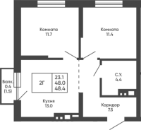 2-комнатная в жилом комлексе «Башни Дзен»