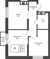 2-комнатная в жилом комлексе «Башни Дзен»