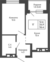 1-комнатная в жилом комлексе «Башни Дзен»