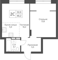 2-комнатная студия в жилом комлексе «Экоград 12 дворов»