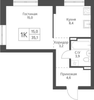 1-комнатная в жилом комлексе «Экоград 12 дворов»