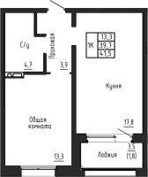 1-комнатная в жилом комлексе «Акварельный 4.0»