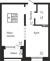 1-комнатная в жилом комлексе «Акварельный 4.0»