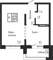 1-комнатная в жилом комлексе «Акварельный 4.0»