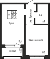 1-комнатная в жилом комлексе «Акварельный 4.0»