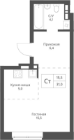 1-комнатная студия в жилом комлексе «Экоград 12 дворов»