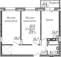 2-комнатная в жилом комлексе «Авиастроителей»