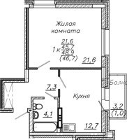1-комнатная в жилом комлексе «Авиастроителей»
