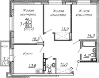 3-комнатная в жилом комлексе «Авиастроителей»