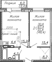2-комнатная студия в жилом комлексе «Авиастроителей»