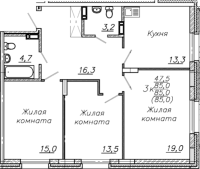 3-комнатная в жилом комлексе «Авиастроителей»