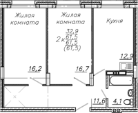 2-комнатная в жилом комлексе «Авиастроителей»