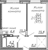 2-комнатная студия в жилом комлексе «Авиастроителей»