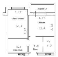 2-комнатная студия в жилом комлексе «Фламинго»