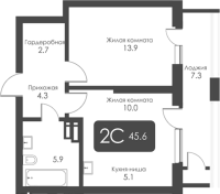 2-комнатная студия в жилом комлексе «City Towers»