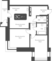 3-комнатная студия в жилом комлексе «City Towers»