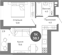 1-комнатная в жилом комлексе «Квартал на Российской»
