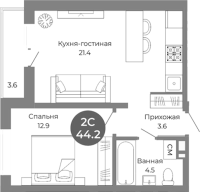 2-комнатная студия в жилом комлексе «Квартал на Российской»