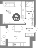 1-комнатная в жилом комлексе «Квартал на Российской»