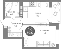 1-комнатная в жилом комлексе «Квартал на Российской»
