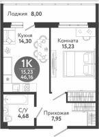 1-комнатная в жилом комлексе «Семейный квартал»