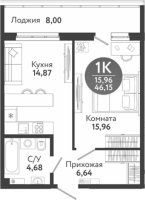 1-комнатная в жилом комлексе «Семейный квартал»