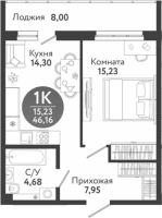 1-комнатная в жилом комлексе «Семейный квартал»