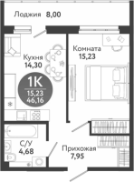 1-комнатная в жилом комлексе «Семейный квартал»