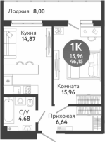 1-комнатная в жилом комлексе «Семейный квартал»