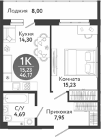 1-комнатная в жилом комлексе «Семейный квартал»