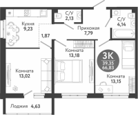 3-комнатная в жилом комлексе «Семейный квартал»
