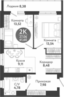 2-комнатная в жилом комлексе «Семейный квартал»