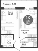 1-комнатная в жилом комлексе «Семейный квартал»