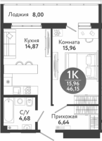 2-комнатная студия в жилом комлексе «Семейный квартал»